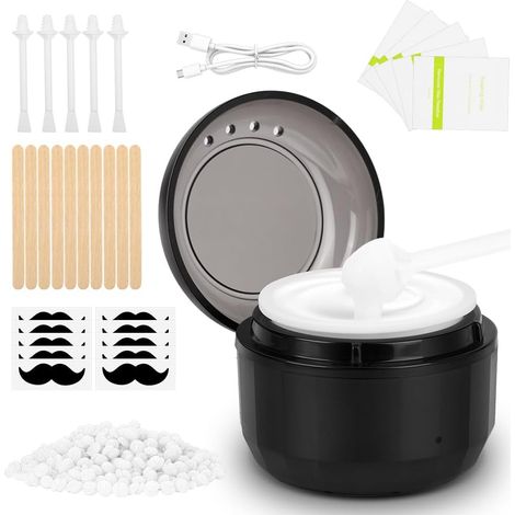 Chauffe Cire Epilation, 50g Perles de Cires,10 Batons Applicateurs  Kit d'épilation à la Cire pour épilations, pour Corps Entier, Jambes,Visage, Sourcils (Rond) (1/5)
