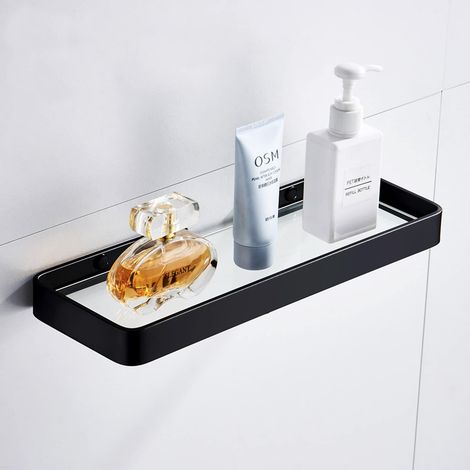 MINKUROW Mensola Da Bagno Mensola Da Bagno Mensola Da Doccia Quadrata In Alluminio Cestello Portaoggetti In Vetro Temperato Da Parete Organizer Da Cucina Accessori Da Bagno Mensole Da Parete (1/4)