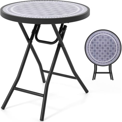 Runder patio couchtisch mit geharteter glasplatte amp metallrahmen klappbarer beistelltisch grau
