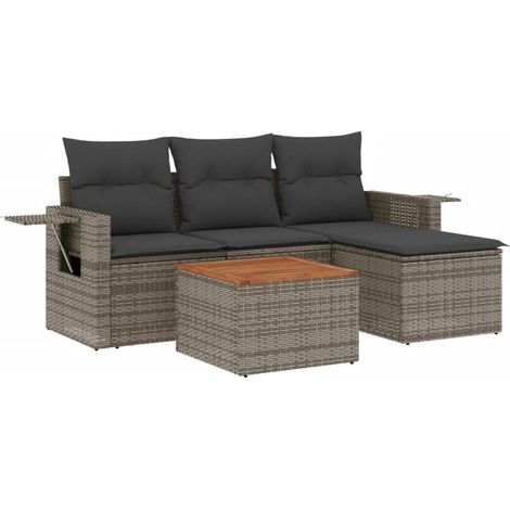 Set Divano da Giardino 5 pz Salotto da Giardino con Cuscini Grigio in Polyrattan (1/5)