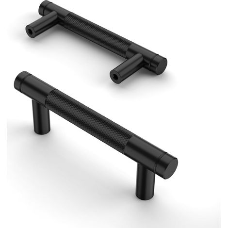 Set mit 2 76 mm großen, mattschwarzen, gerändelten Möbelgriffen für Küchenschubladen und -schränke