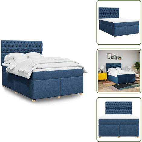 vidaXL Sommier à lattes de lit avec matelas Bleu 160x200 cm Tissu (1/5)