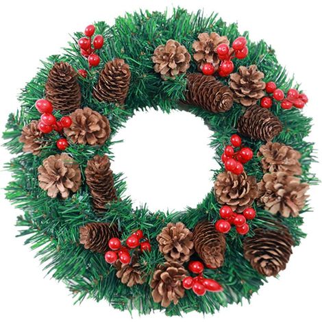 30 cm großer Weihnachtskranz mit Tannenzapfen und roten Beeren, Weihnachtsgirlande zum Aufhängen – Typ 1 (1/4)