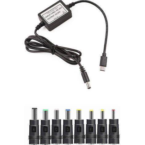 Câble adaptateur en plastique pour convertisseurs élévateurs USB 5V, 9V, 12V, 15V et 20V, avec différents embouts pour convenir à une large gamme d'appareils. (1/5)