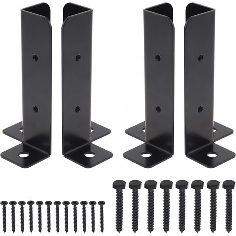 Lot de 4 supports d'ancrage épais et résistants avec revêtement en poudre pour supports de terrasse, garde-corps de porche, supports de poteaux avec vis, poteau de clôture en bois métallique (1/5)