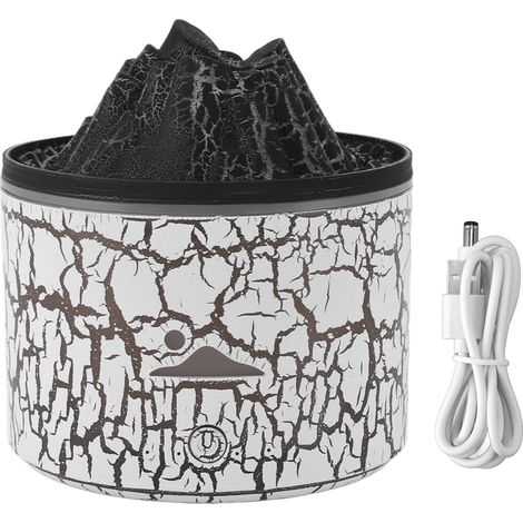 Diffuseur Volcano 5V 180ml, arrêt automatique, humidificateur à flamme chaude pour une ambiance relaxante, idéal pour la maison, la chambre ou le bureau (blanc). (1/5)