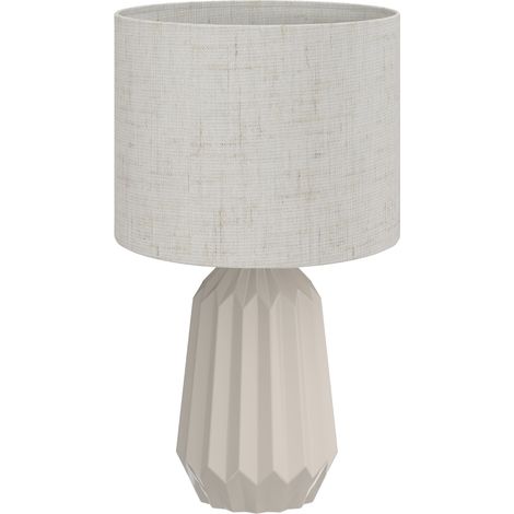 Lámpara de mesa, lámpara de mesilla de noche con pantalla de lino, interruptor basculante, lámpara de escritorio, 22 x 22 x 39 cm, beige (1/5)