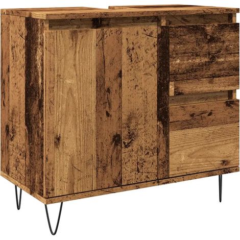 Armoire de lavabo moderne design industriel salle de bain 65 x 33 x 60 cm en bois vieux