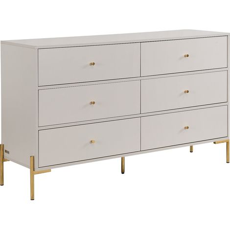 Cassettiera 6 cassetti MDF e metallo Beige e dorato - MILAVIA
