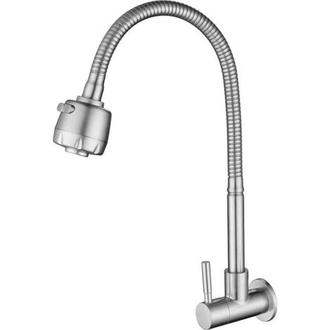 Robinet mural cuisine, inox 304, avec bec pivotant pour évier, installation facile sans perçage (1/4)