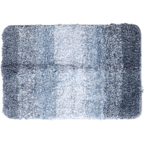 Tapis de Salle de Bain Dégradé Bleu Blanc Anti-Dérapant et Absorbant en Fibre Polyester - 41x61cm/16.1x24.0in (1/5)