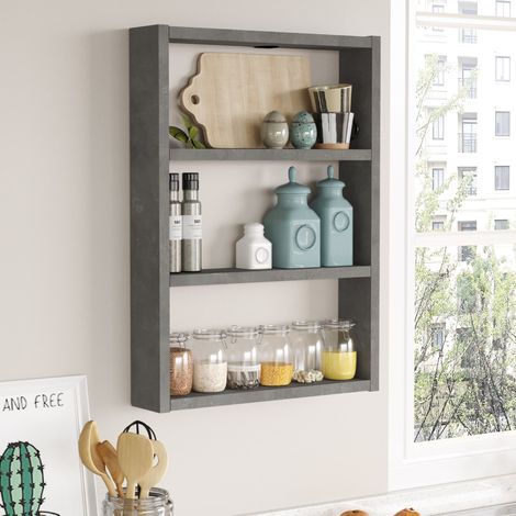 Küchenregal Lappajärvi mit 3 Ablageflächen 60 x 43 x 9 cm Betonoptik [en.casa]