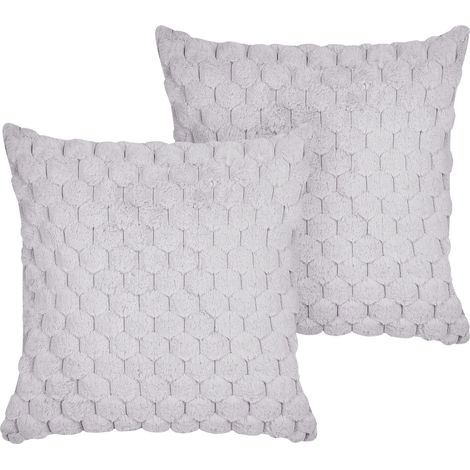 Dekokissen 2er Set PURSLANE Webpelz 43 x 43 cm Hellgrau Geometrisches Muster