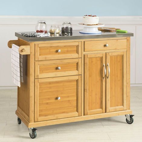 SoBuy Stainless Worktop Kitchen Trolley Island Storage Cupboard FKW70-N (1/5)