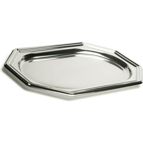 D-Work Plateaux de Présentation Octogonaux en PET avec Design Argent - Lot de 5 - 55 x 37 cm - Matériau Robuste - Pour Buffets et Événements (1/3)