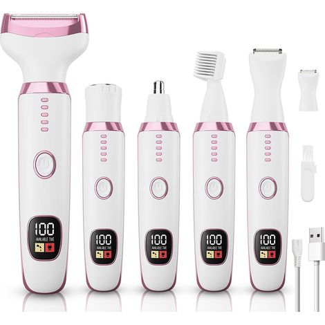 1 Rasoir électrique 5 en 1, sans fil, lames hypoallergéniques, écran LED, recharge USB, pour visage, corps, bikini (1/5)