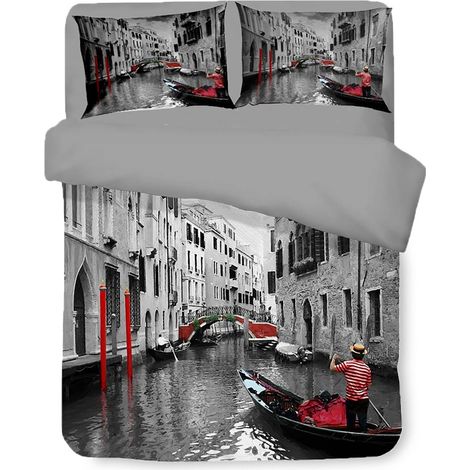 COPRIPIUMINO Rasatello HD FOTOGRAFICO VENEZIA Gondola Matrimoniale cm. 250x200