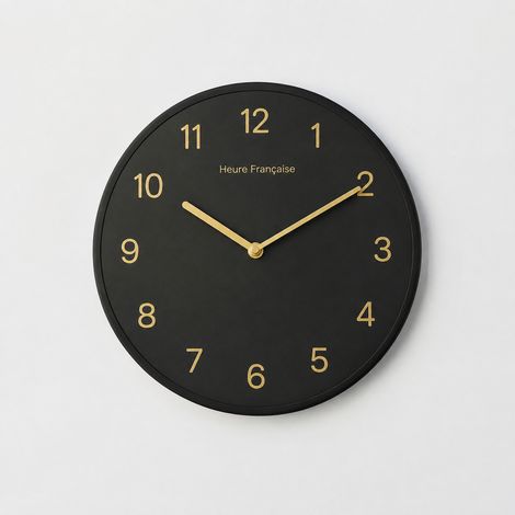 Horloge murale ronde scandinave effet marbre cadre métal noir modèle à chiffres noir réf 5291 35 × 35 × 10 cm 1,5 kg – Livraison gratuite