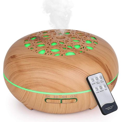 Diffuseur d'huiles essentielles 550 ml avec télécommande, humidificateur diffuseur, aspect bois clair (1/5)