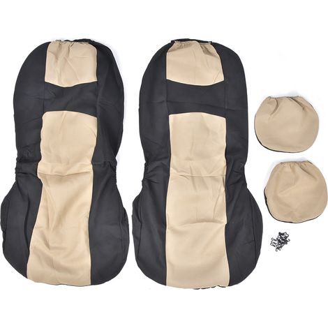 EBTOOLS 4Pcs Housse de siège et d'appui-tête, Housse de de siège Avant Universel pour Voiture Ensemble de raccords de Crochet pour Toutes Les Saisons(Beige + Noir).