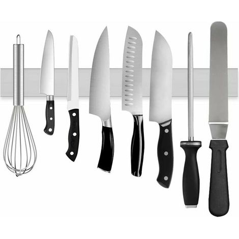 Porte-couteaux magnétique mural 40 cm, barre aimantée en acier inoxydable pour cuisine, organiseur d'ustensiles, rangement d'outils et fournitures d'art, bande adhésive puissante (1/5)