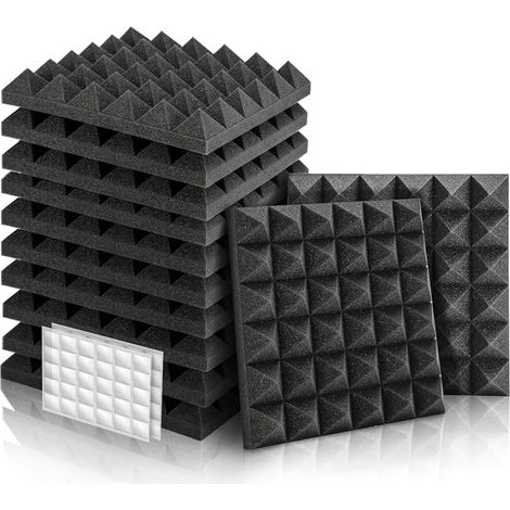 Pyramid Acoustic Foam with Double-Sided Stickers, 12 Pack Acoustic Foam for Podcasting, Studios, Offices, Home Learning, Soundproofing Panels (30 x 30 x 5 cm) (Black) (1/5)