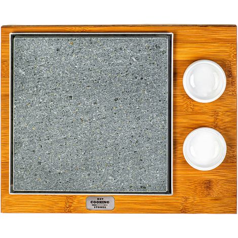 Pietra Lavica 19x19 cm con Ciotole e Supporto in Legno di Bamboo (1/3)