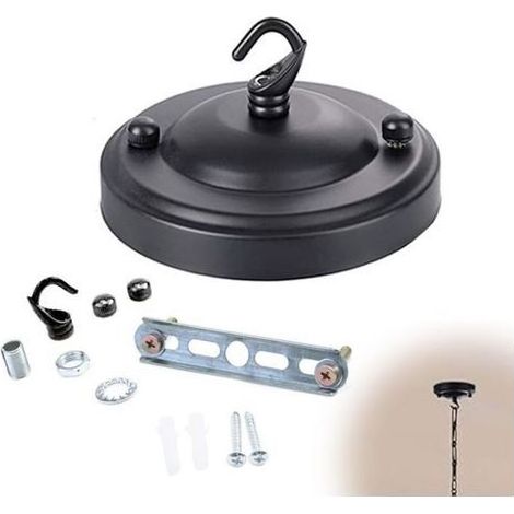Csparkv – Rosace de plafond métal noir vintage – Accessoire pour suspension – Capacité de charge 10 kg – Installation facile avec crochets et vis (1/5)