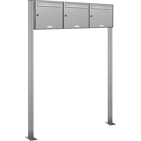 3er Edelstahl Standbriefkasten Anlage Freistehend (1/5)
