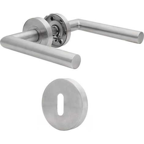 Ensemble de poignées de porte intérieures en acier inoxydable pour salle de bain et toilettes, en forme de L, finition argent brossé (1/5)