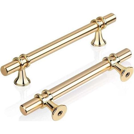 Set aus 2 goldfarbenen T-förmigen Küchenschrankgriffen, 96 mm, moderne und elegante Zuggriffe aus goldfarbener Zinklegierung für Türen, Schubladen, Küche, Badezimmer, Schlafzimmer, Büro, Schrauben ink (1/4)
