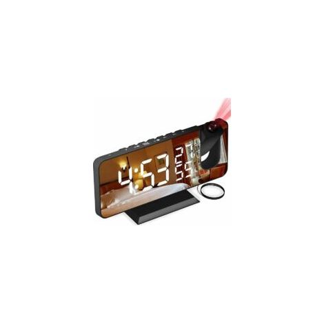 Sveglia con proiezione, sveglia da comodino con radio FM, orologio digitale con porta di ricarica USB, funzione snooze, display a specchio LED da 7", 4 livelli di luminosità regolabili, orologi per ca (1/4)