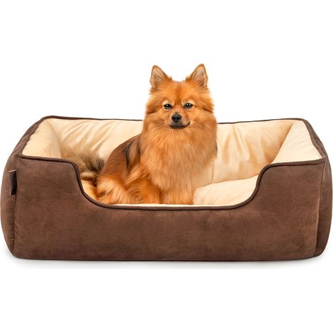 lionto 2-in-1 Hundebett Hundekissen Hundekörbchen Hundesofa Größe M 80x60 cm Farbe braun/beige