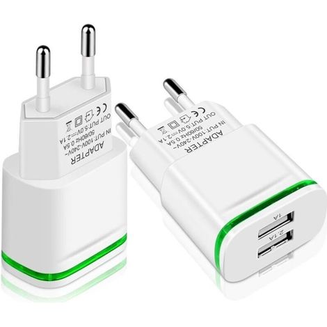 Chargeur Prise USB Secteur, 2-Pack 2.1A 5V 2 Ports Adaptateur Alimentation Universel LED Replacement for iPhone 11 XR X XS Max 8 7 6 6S Plus 5S, Samsung Galaxy/Note, Pad, Xiaomi Telephone (1/5)