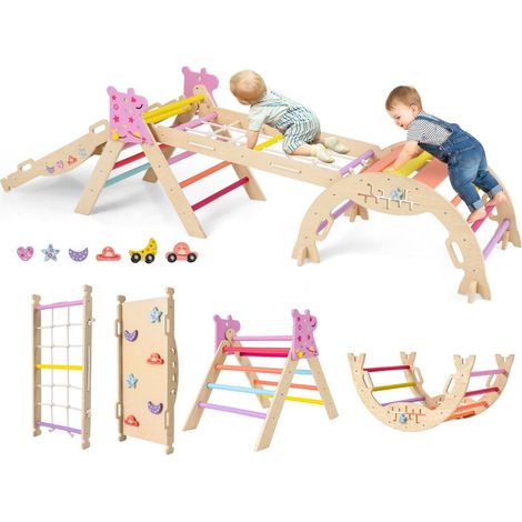 Lot de triangle jouets d'escalade pliables 66 x 53 x 58 cm aventure tout-en-un design coloré en bois