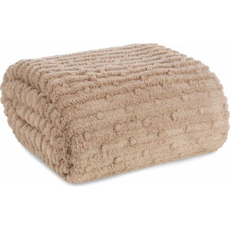 Manta de zorro beige de 130x170 cm con rayas