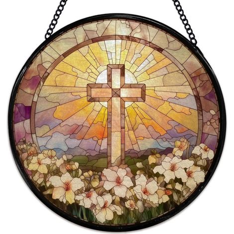 Vitrail chrétien décoratif 9 cm – Suspension lumineuse