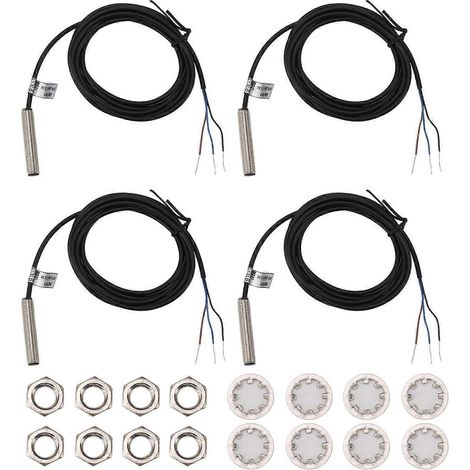 4er-Set Näherungssensor-Schalter, 8 mm Flachkopf, Metallgehäuse, NPN DC, 3-adrig, normalerweise geschlossen