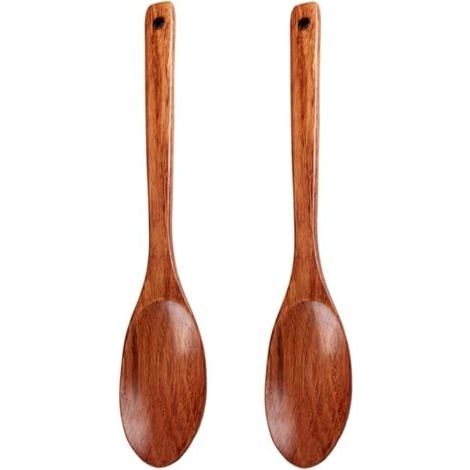 2pcs cuillères de service en bois, cuillères en bois de 13 pouces long pour cuisiner des servistes à mélange ustensiles cuisine (1/5)