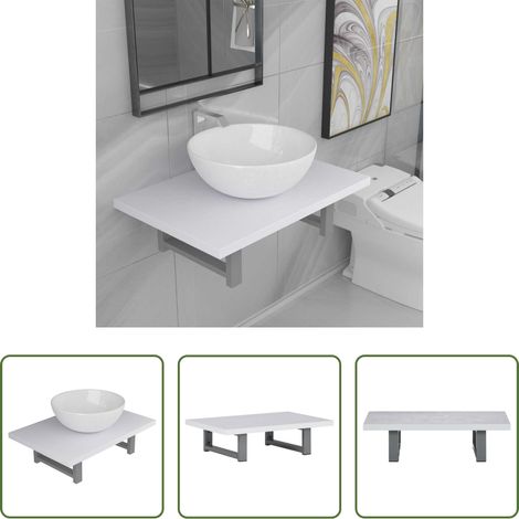 vidaXL Meubles salle de bain - Meuble de salle de bain en deux pièces Céramique Blanc (1/5)
