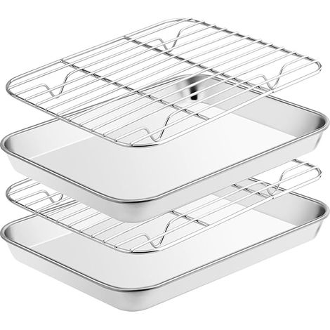 Plaque de Cuisson avec Grille de Refroidissement Acier Inoxydable avec Grille,23,5x17,5x2,5cm (1/5)