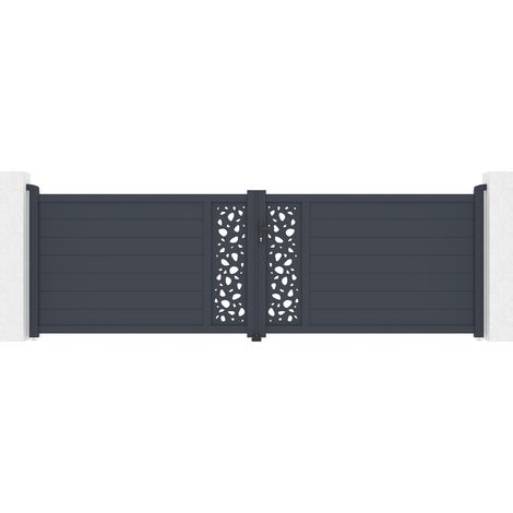 Casanoov – Portail aluminium battant 4m SUNNY H.120 – Largeur 392cm – Hauteur 126cm – Résistant à la corrosion – Motif galets décoratif