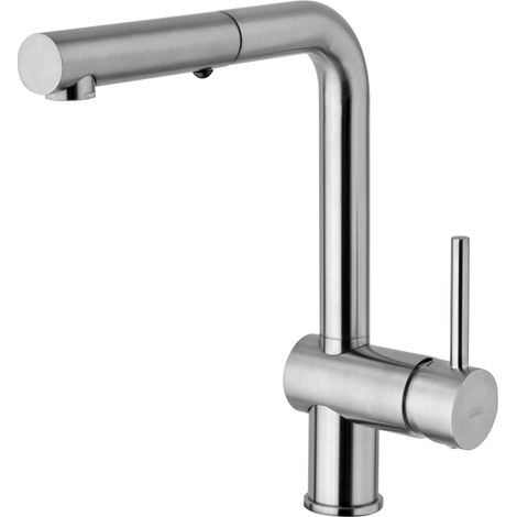 Mezclador de fregadero de cocina en color acero cepillado con ducha extraible de doble jet Paffoni Light LIG285ST-MET  Steel Looking