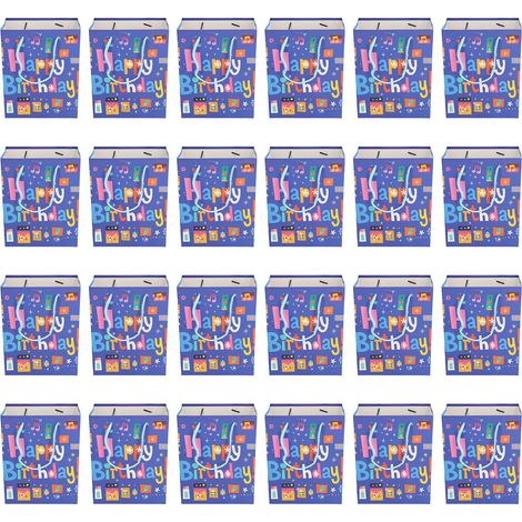24 blaue Geburtstagstüten, niedliches Design mit Tragegriffen, leichtes und handliches Papier, Set mit 24 Geschenktüten für Partys (1/5)