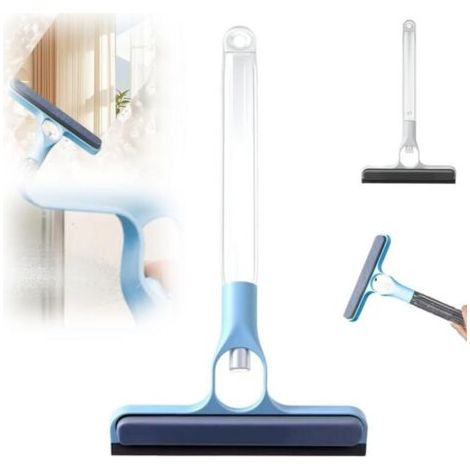 Raclette de nettoyage de vitres 3 en 1, outil de nettoyage de vitres, raclette de douche (bleu, manche court - 1 pièce) (1/5)