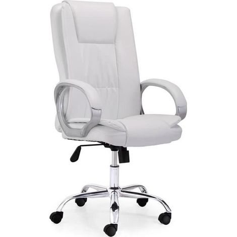 Fauteuil pivotant réglable en hauteur coloris blanc, Largeur 64 cm x Profondeur 68 cm x hauteur 114 - 122 cm - JUANIO (1/4)