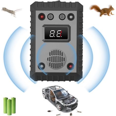 Appareil anti-rongeurs, anti-souris, couverture étendue à 360°, technologie double à ultrasons et lumières clignotantes, pour les moteurs de voiture, les garages et la maison, noir (1/5)