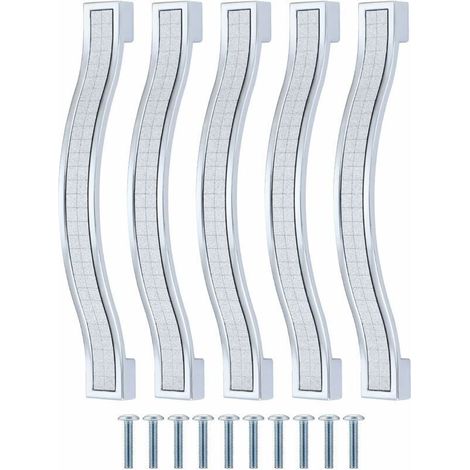 Lot de 5 poignées de tiroir en alliage strass cristal pour commode armoire de cuisine placard, Silver, 128MM-5PCS