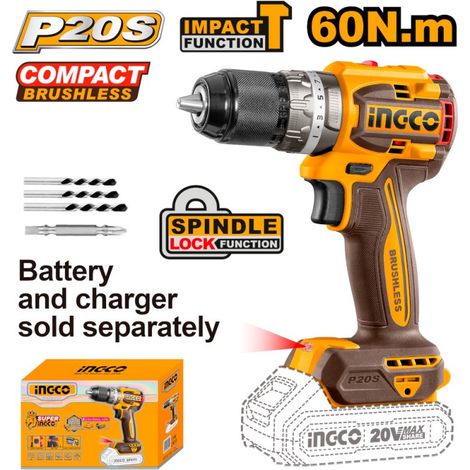 TRAPANO AVVITATORE A PERCUSSIONE NUDO BRUSHLESS 20V A BATTERIA - INGCO CIDLI206021 (1/5)