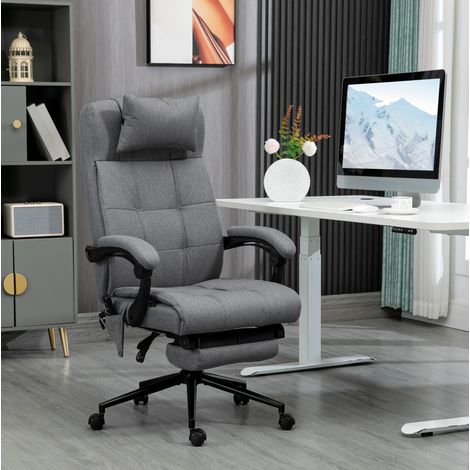 Silla de oficina 66x76x112-120 cm gris de acero con masaje, calor lumbar, reposapiés y respaldo reclinable (1/5)